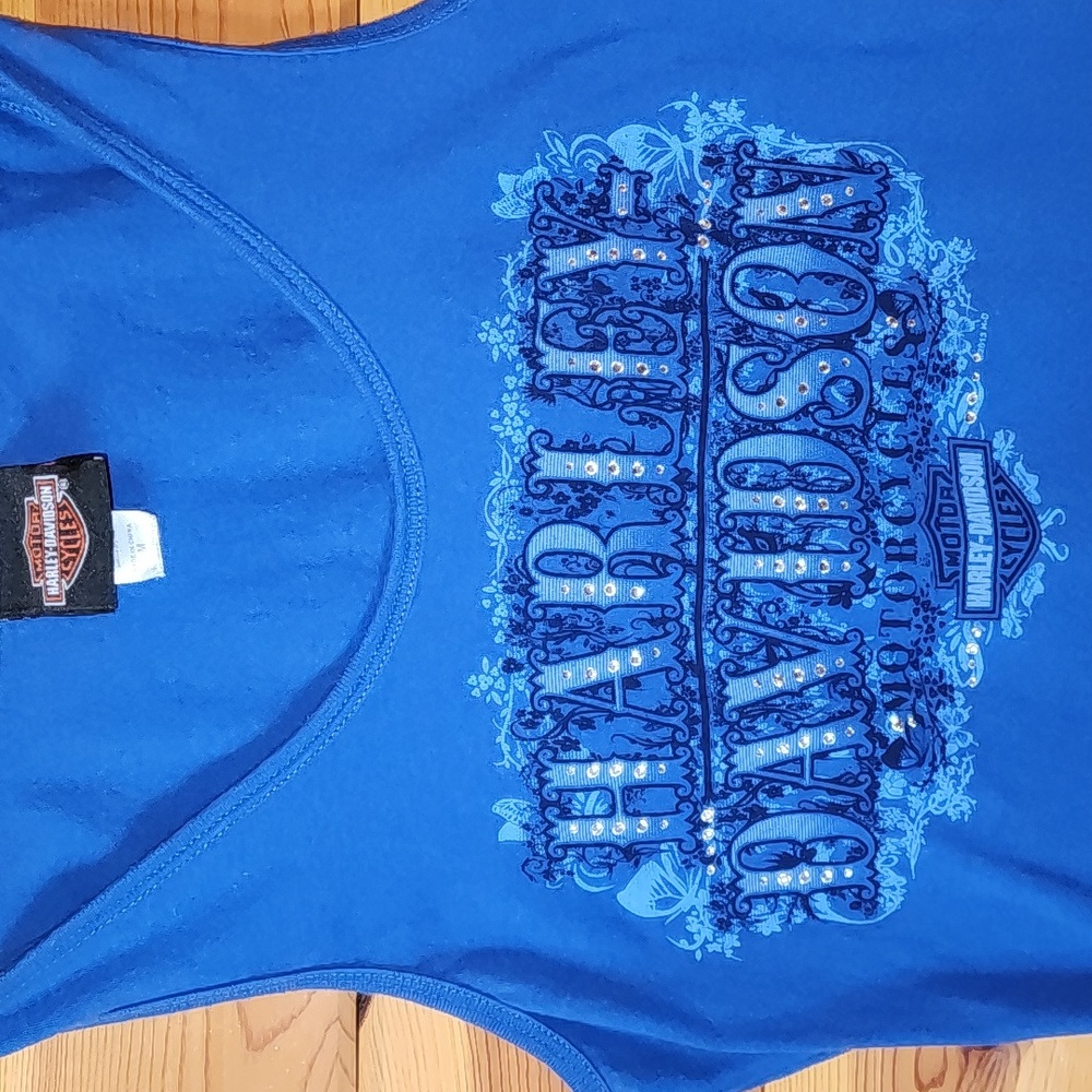 Harley Davidson Sturgis SD Bling Graphic Tank Top Size Medium Blue